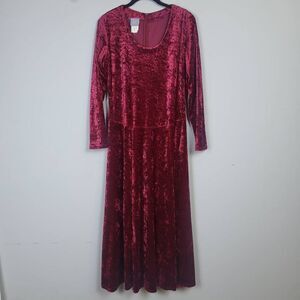 VTG Rabbit Rabbit Rabbit Womens Velvet Maxi Dress Red Size 12 Glam Vamp Goth 90s